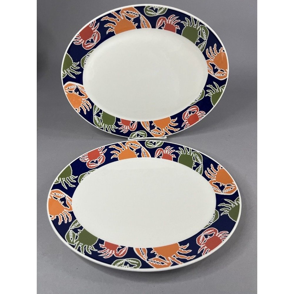 2 Steelite International 13" Oval Chop Plate Platter Crab Pattern Clam Fish Bake